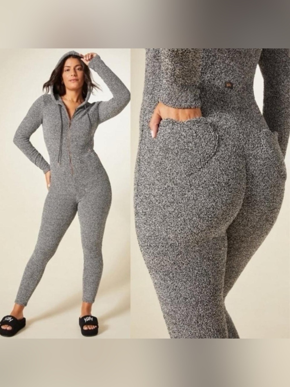 yitty pet me heart pocket gray fuzzy onesie 🩶🩶
